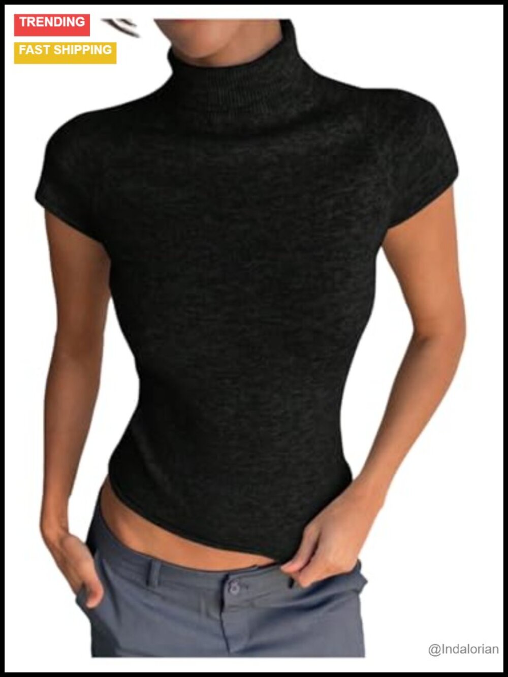 Women's Short Sleeve Turtleneck Sweater Lightweight Knit Top